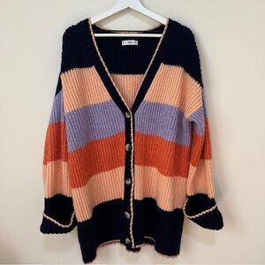 Mango Oversized Cuffed Button Colorblock Sweater